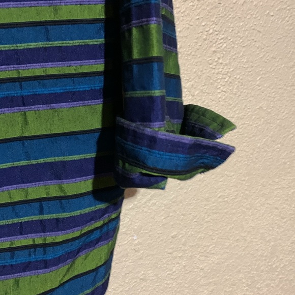 c.l.o.t.h.e.s Jacket Blazer XL Navy Blue Green Stripes 3/4 Sleeve Front Buttons - Picture 8 of 14